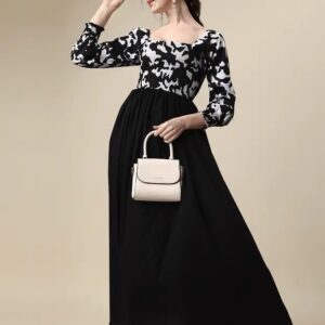 Honky Tonky Women Fit and Flare Black, White Maxi/Full Length Dress